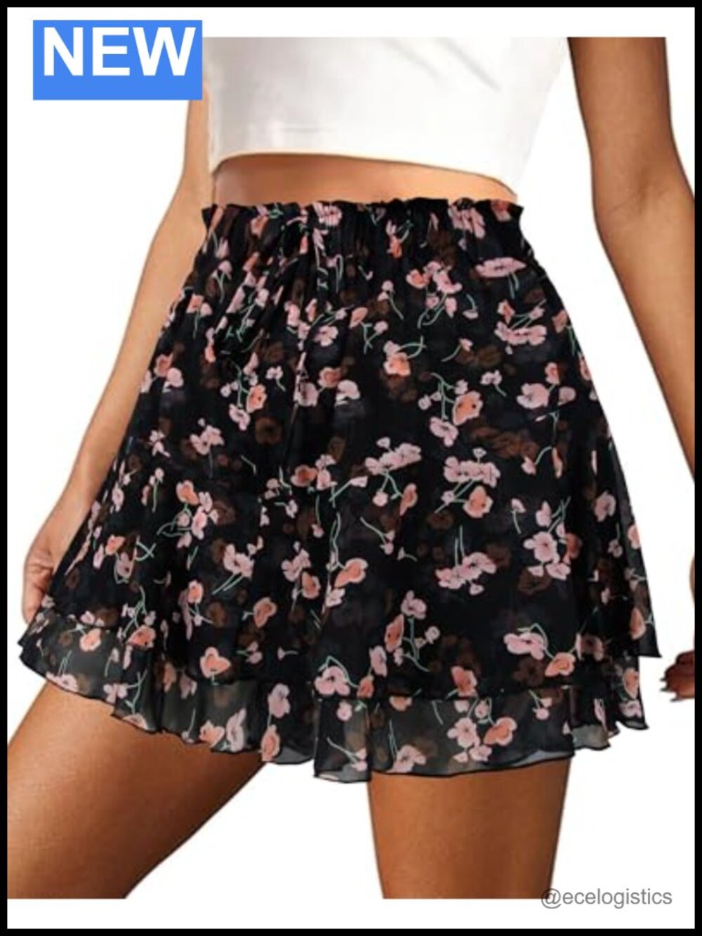 Women Floral High Rise A-Line Chiffon Skort with Drawstring
